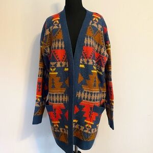 Lucky Brand Rust Tan And Navy Western Oversized Sweater Coat New Size L